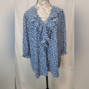NWT Lauren Ralph Lauren Blue and White Floral Blouse